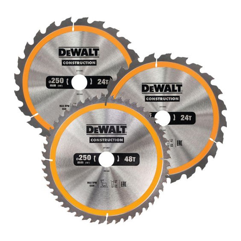 Set de 3 lames diamètre 250mm DT1963 DeWalt Set de 3 lames diamètre 250mm DT1963 DeWalt