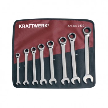 Jeu de 8 clés combinées à cliquet en pouce plates Kraftwerk