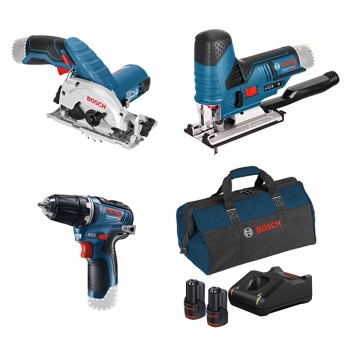 Set de 3 machines 12 V + GSR + GKS + GST + 2 Accus Bosch