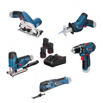 Set mit 5 12 V Maschinen GSR + GST + GOP + GKS + GSA + 3 Akkus Bosch