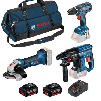 Kombi-Sets von 3 Maschinen 18V + Batterien + Transporttasche Bosch