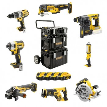 Set mit 8 Maschinen 18V + 4 Batterien 5.0Ah + Trolley DCK853P4 DeWalt