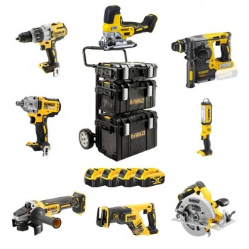 Set mit 8 Maschinen 18V + 4 Batterien 5.0Ah + Trolley DCK856P4 DeWalt