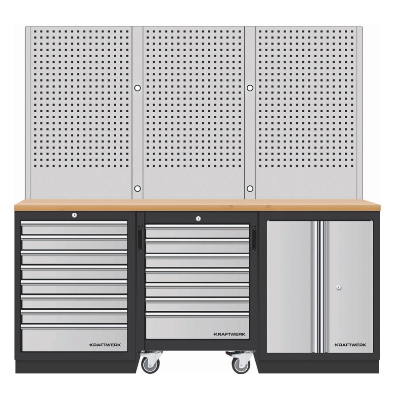 Mobilier d'atelier 3 éléments établi servante intégrée + Panneau perforé Mobilio 3964K-87S-W Kraftwerk