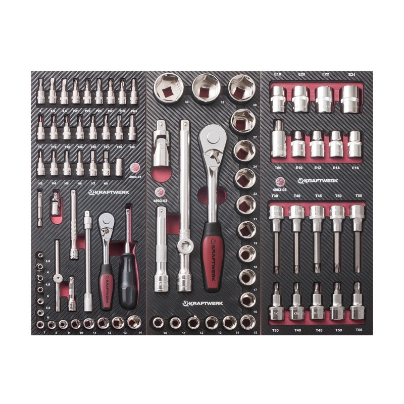 Modul 1/4“ + 1/2“ Steckschlüssel-Satz inklusive TX Auswahl, 87-tlg. Kraftwerk