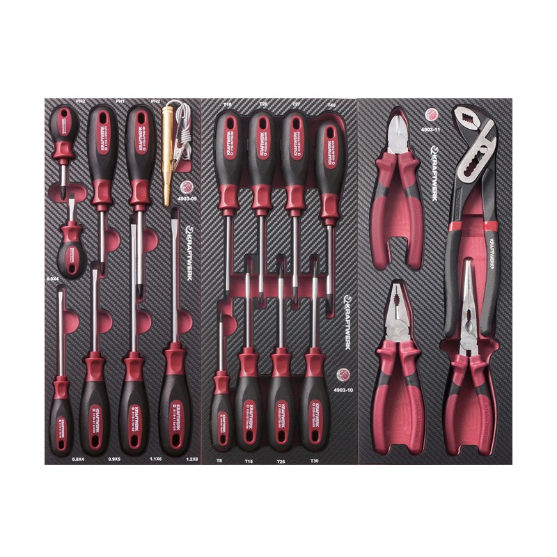 Insert Jeu de tournevis plat, Phillips et Torx + jeu de pinces, 21 pcs. Kraftwerk Insert Jeu de tournevis plat, Phillips et Torx + jeu de pinces, 21 pcs. Kraftwerk