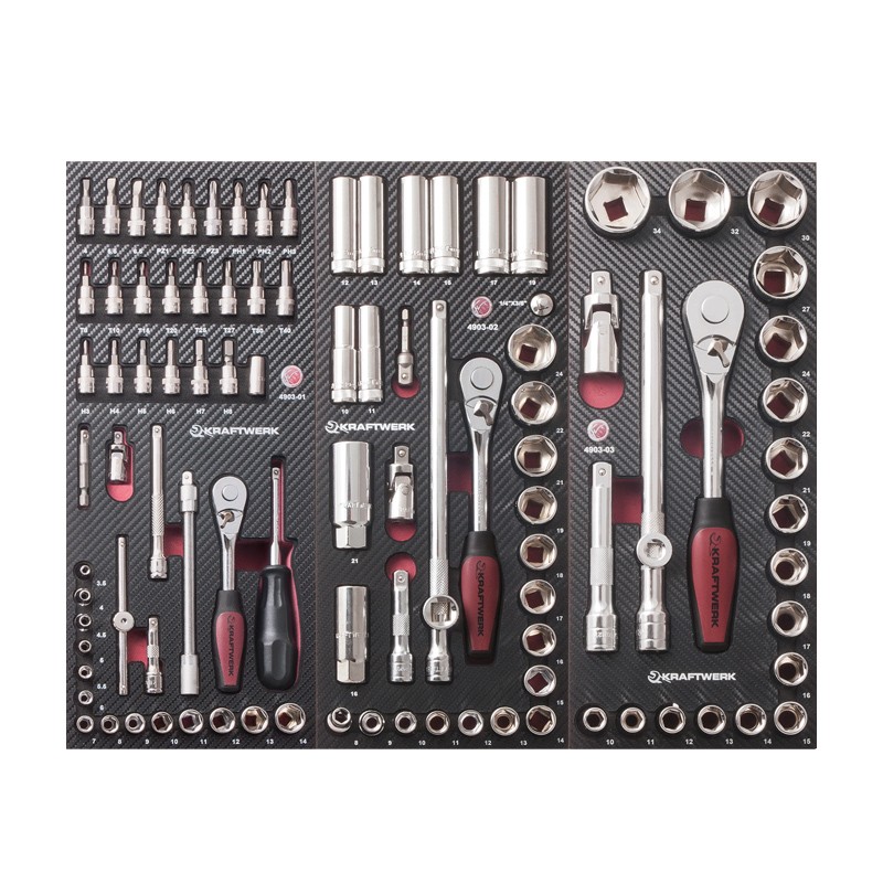 Modul Vielseitige 1/4“, 3/8“ + 1/2“ Steckschlüssel-Sätze, 100-tlg. Kraftwerk