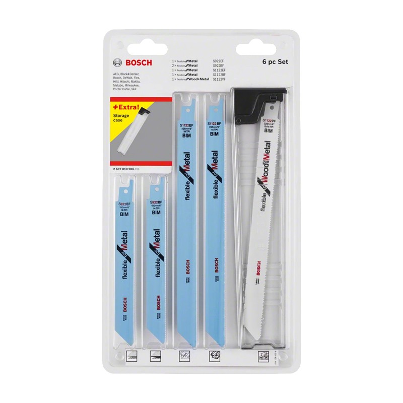 Pack de 6 lames de scie sabre à métaux et à bois Bosch