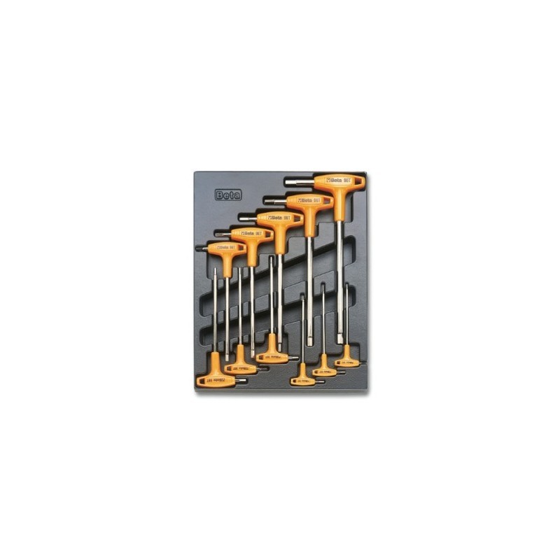 Plateau thermoformé rigide avec 11 clés mâles 6 pans à poignée en T Beta T50 Plateau thermoformé rigide avec 11 clés mâles 6 pans à poignée en T Beta T50