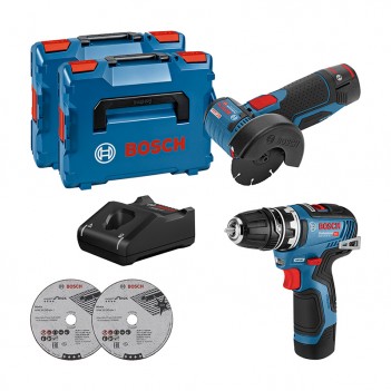 Kombi-Kit 12V Bohrmaschine + Schleifer + 2 Bosch Akkus