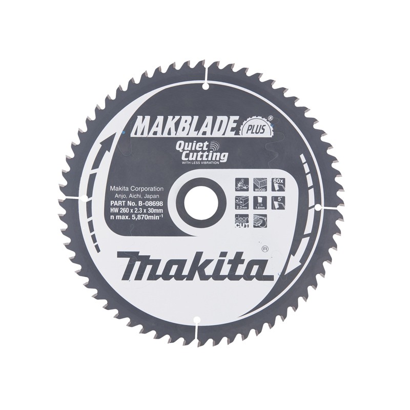 Lame 260/30 60 dents pour scie à onglets B-08698 Makita Lame 260/30 60 dents pour scie à onglets B-08698 Makita
