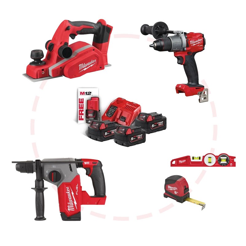Set 18V de 3 machines Perceuse / Rabot / Perforateur Milwaukee