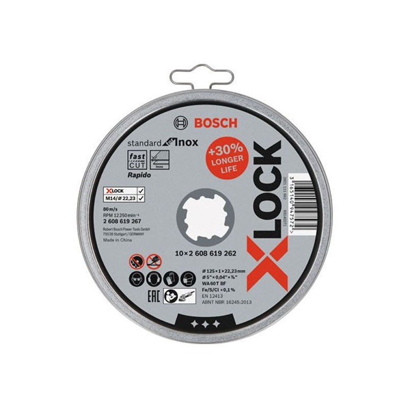 Schachtel mit 10 X-Lock Trennscheiben Standard for inox 125mm 1,0mm Bosch Schachtel mit 10 X-Lock Trennscheiben Standard for inox 125mm 1,0mm Bosch