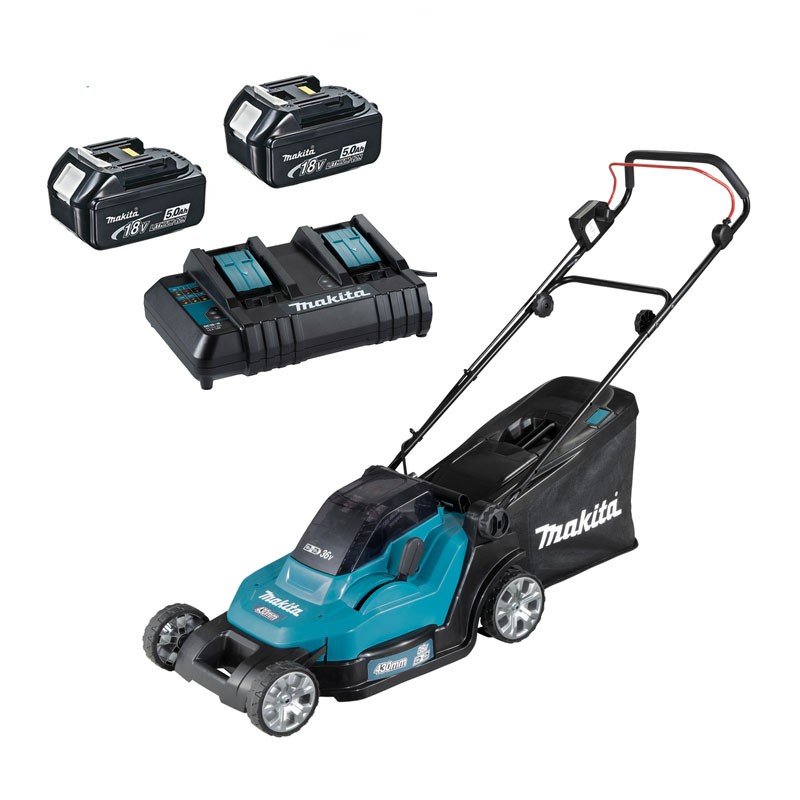 Rasenmäher 43cm 2x18V + 2 Akkus 5.0Ah + Ladegerät Makita DLM432CT2 Rasenmäher 43cm 2x18V + 2 Akkus 5.0Ah + Ladegerät Makita DLM432CT2