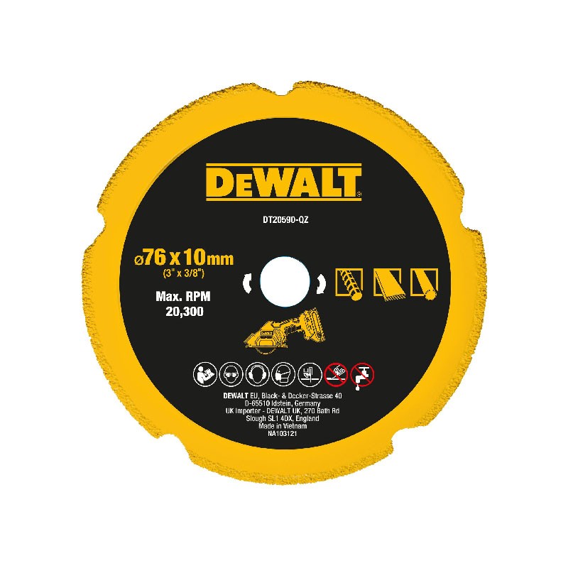 Disque diamant à tronçonner 76 mm multi-matériaux DT20590 DeWalt Disque diamant à tronçonner 76 mm multi-matériaux DT20590 DeWalt