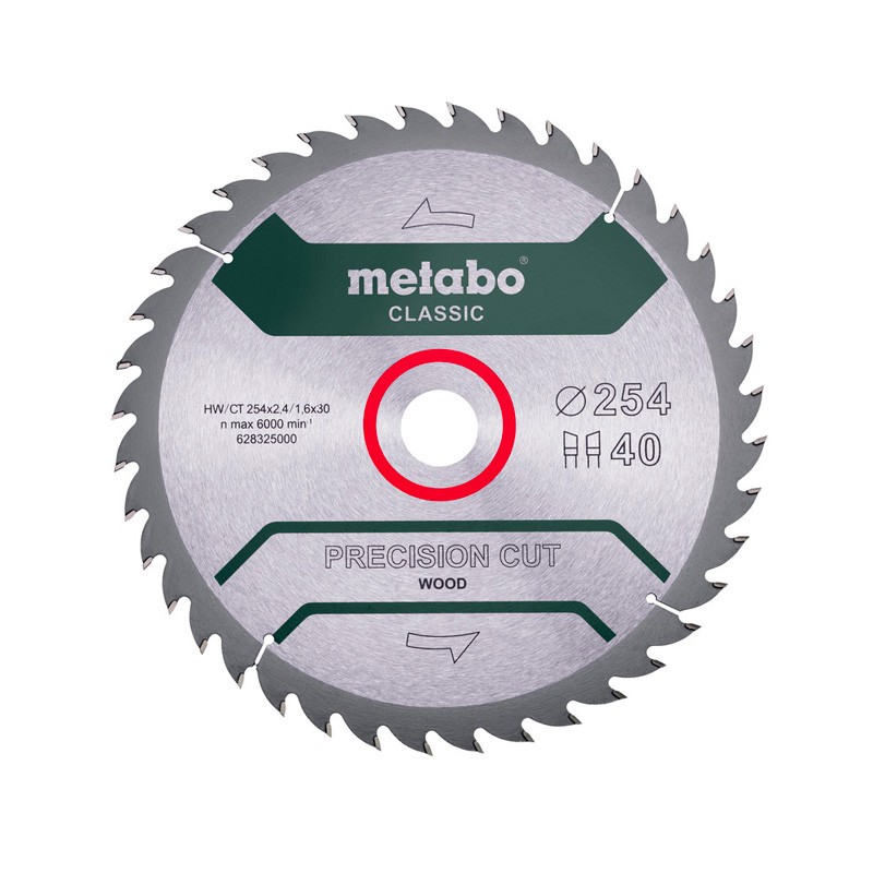 Lame de scie PRECISION CUT WOOD - CLASSIC, 254x30, Z40 WZ 20° Metabo