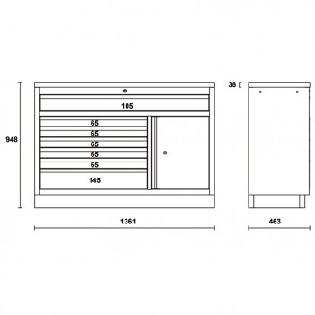 Werkbank mit festen Modulen und 7 Schubladen C45PRO M7A Beta