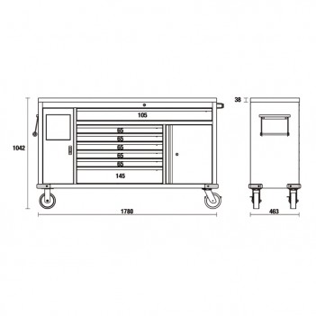 Werkzeugwagen Work Station mit 7 Schubladen und Mülleimer C45PRO 2.0 MWS Beta