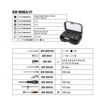 Valise à outils 100pcs 1/4" pour la maintenance générale BW 2054E-100 Beta