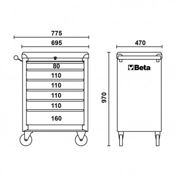 Servante mobile d'atelier 6 tiroirs 196 outils BW C04BOX-A VU Beta