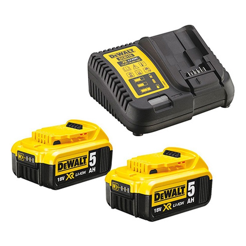 Set mit 2 Batterien 18V 5.0Ah XR Li-ion + Ladegerät DCB115P2 DeWalt Set mit 2 Batterien 18V 5.0Ah XR Li-ion + Ladegerät DCB115P2 DeWalt