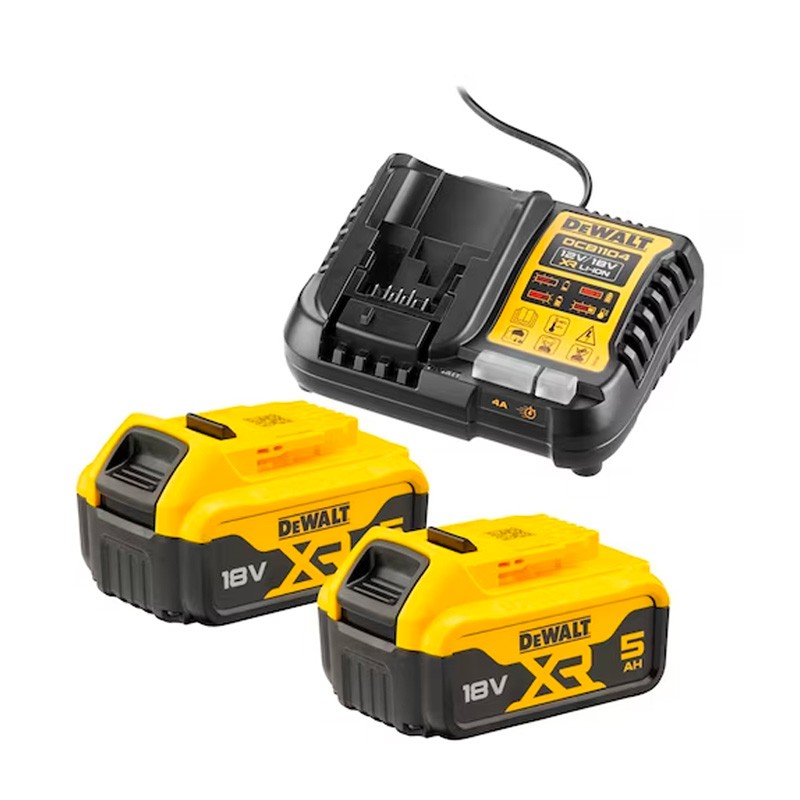 Set de 2 Accus 18V 5.0Ah XR Li-ion + Chargeur DCB1104P2 DeWalt