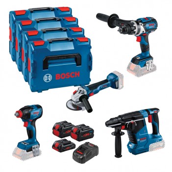 Set de 4 machines 18V + 3 Accus et chargeur + L-Boxx Bosch
