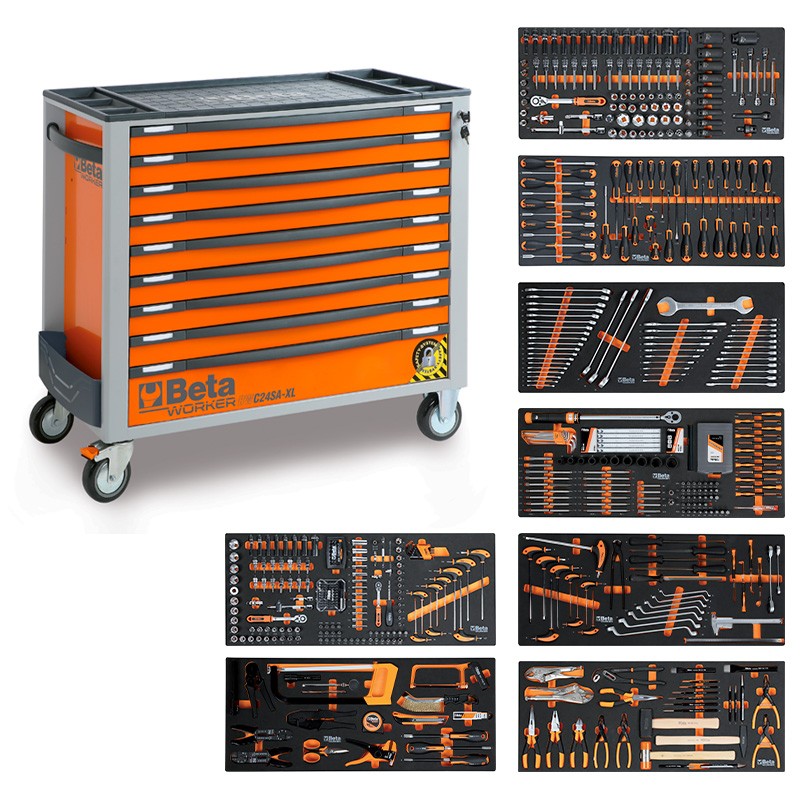 Werkzeugwagen Extrabreiter mobiler für die Werkstatt 9 Schubladen 716 Werkzeuge BW 2400S XL9/E-XXL Beta
