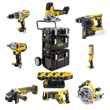 Set mit 8 Maschinen 18V + 4 Batterien 5.0Ah + Trolley DCK856P4 DeWalt