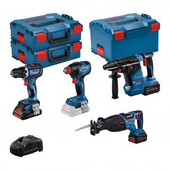 Set de 4 machines 18V + 3 Accus + L-Boxx Bosch