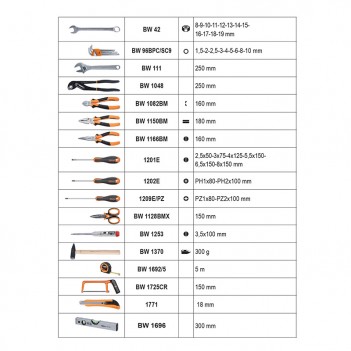 Valise avec 147 outils pour maintenance générale + perceuse 12V BW 2056E 12V/19P Beta