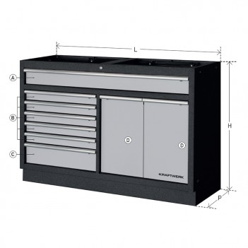Meuble bas large 7 tiroirs et 2 bacs coulissants Mobilio 3964-03-W Kraftwerk
