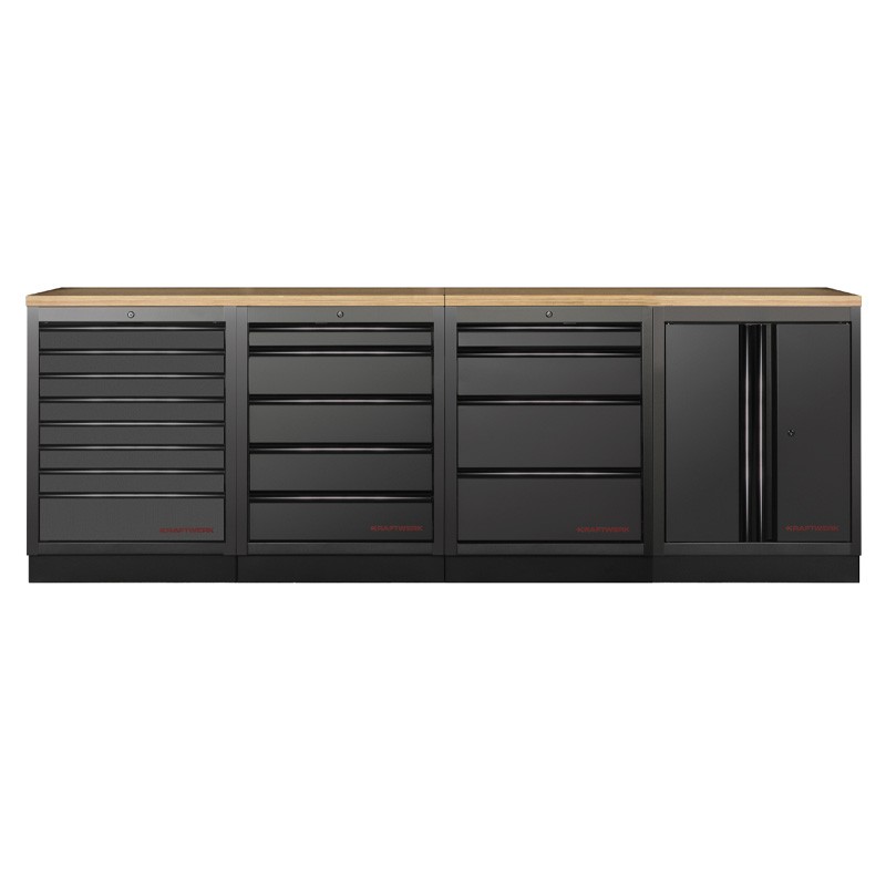 Werkstattmöbel 4-teilig Werkbank Mobilio schwarz 3964K-BLK-004 Kraftwerk