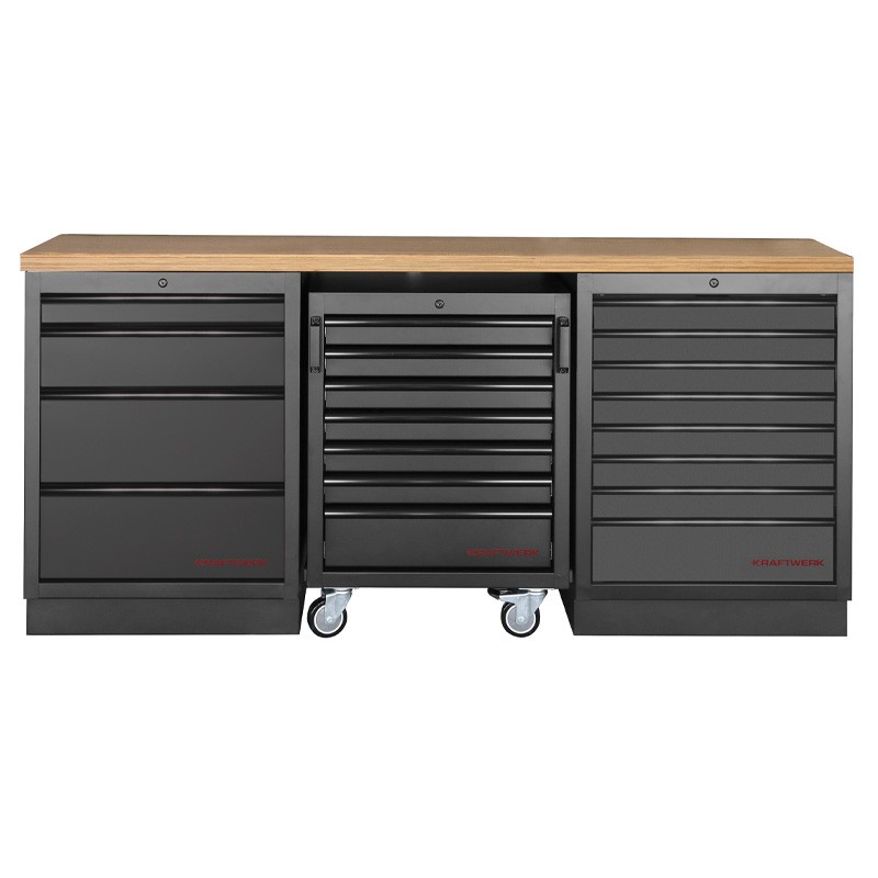 Mobilier d'atelier 3 éléments établi servante intégrée Mobilio noir 3964K-BLK-002 Kraftwerk