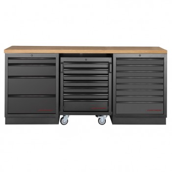 Werkstattmöbel 3-teilig Werkbank integrierter Werkzeugwagen Mobilio schwarz 3964K-BLK-002 Kraftwerk