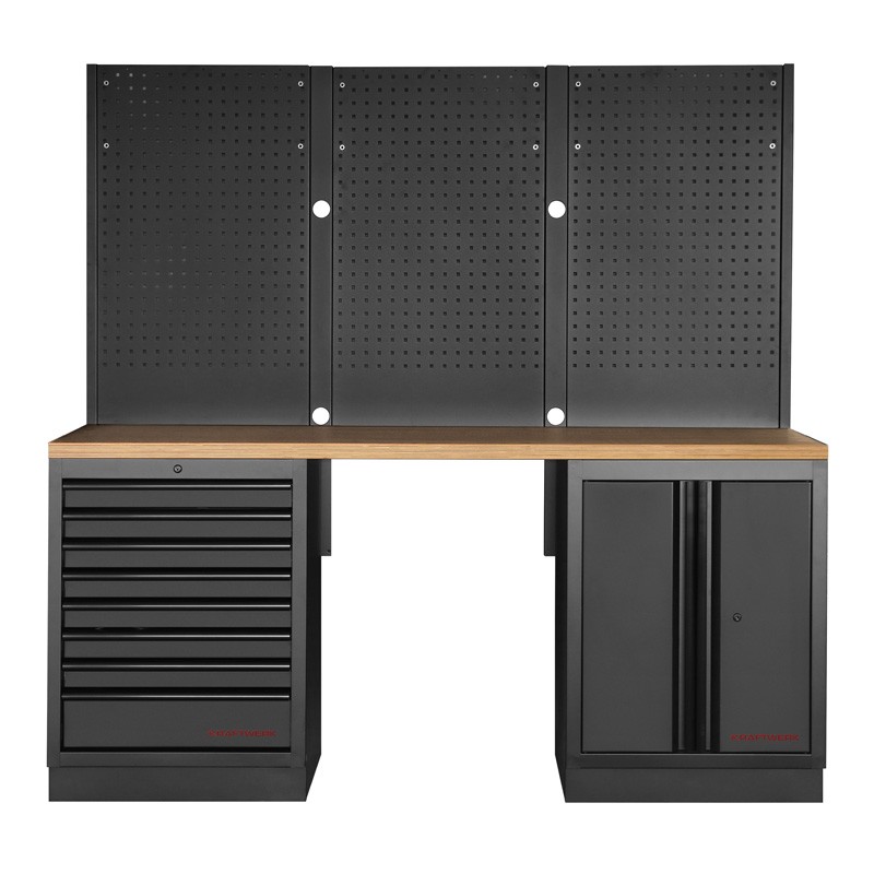 Werkstattmöbel 2 Elemente Werkbank + Lochwand Mobilio schwarz 3964K-BLK-003 Kraftwerk