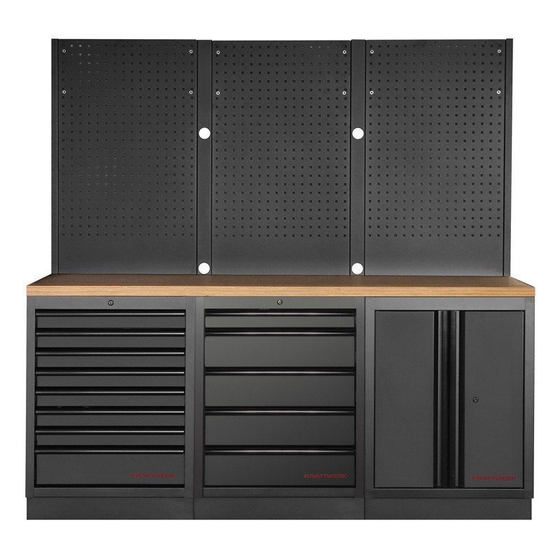 Werkstattmöbel 3-teilig Werkbank + Lochwand Mobilio schwarz 3964K-BLK-006 Kraftwerk
