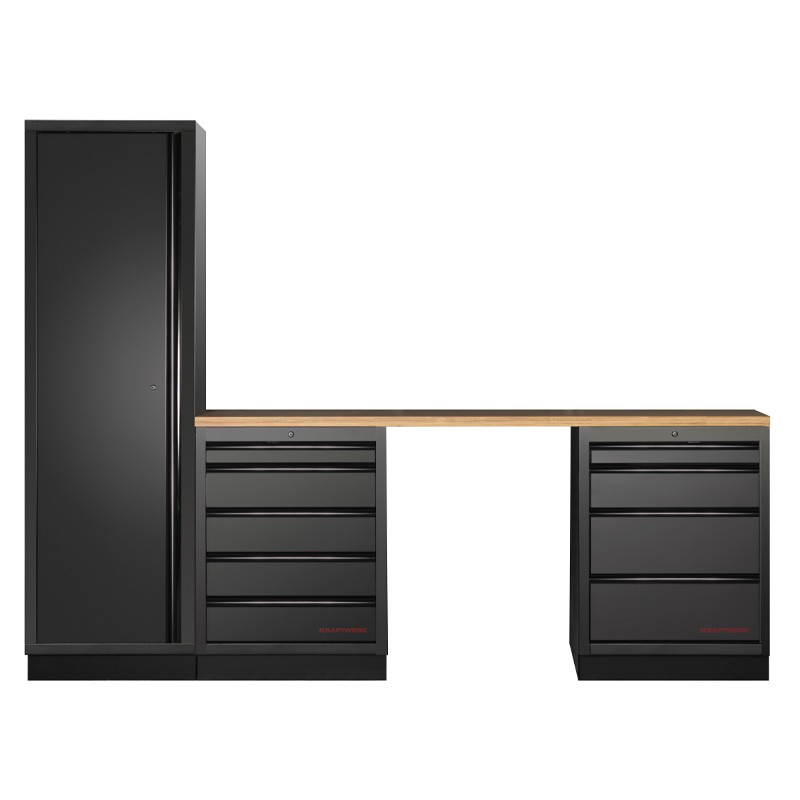Mobilier d'atelier 3 éléments établi avec armoire Mobilio noir 3964K-BLK-014 Kraftwerk