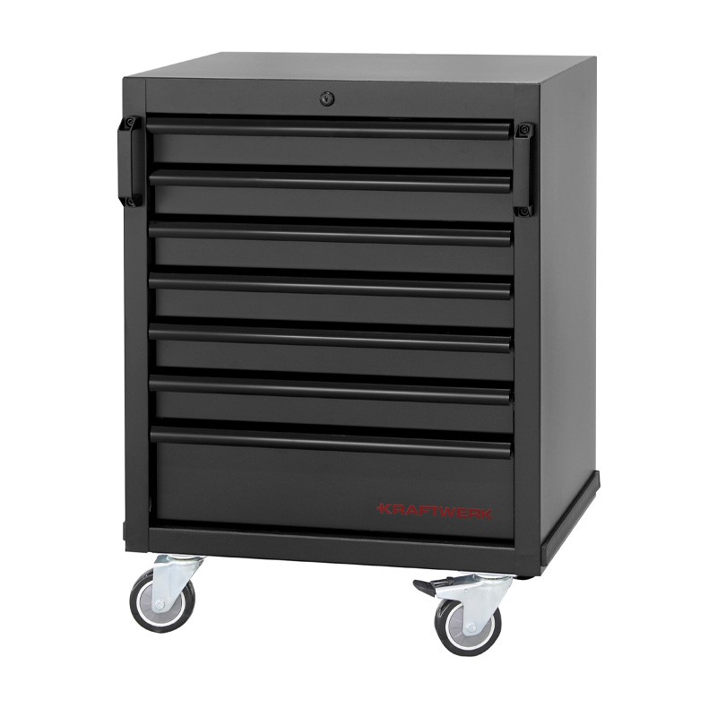 Unterschrank 7 Schubladen mit Rollen, Werkstattwagen Mobilio schwarz 3964-15-BLK Kraftwerk
