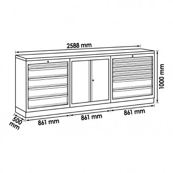 Mobilier d'atelier 3 éléments établi profondeur 500 ou 700mm V6000-3P1XL Vigor
