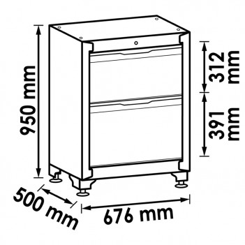 Armoire inférieure à tiroirs 2 tiroirs L ou XL V6000-029 Vigor