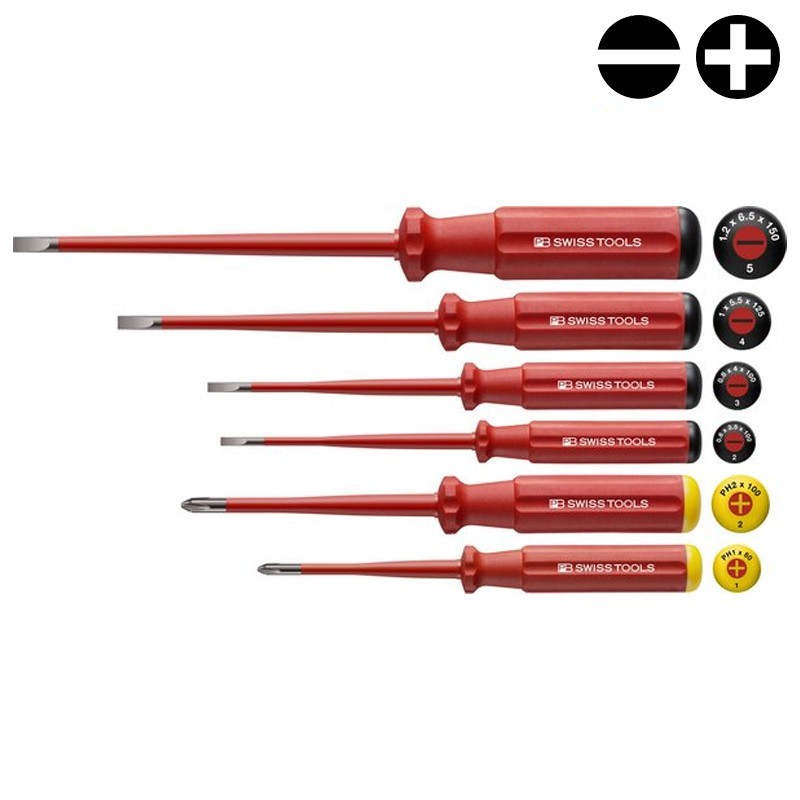 Isolierter Schlankschlitz / Kreuzschlitzschraubendrehersatz PB Swiss Tools PB 5542 SL Isolierter Schlankschlitz / Kreuzschlitzschraubendrehersatz PB Swiss Tools PB 5542 SL