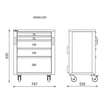 Servante mobile 5 tiroirs RSC50 2.0 C5 pour ameublement RSC50 Beta