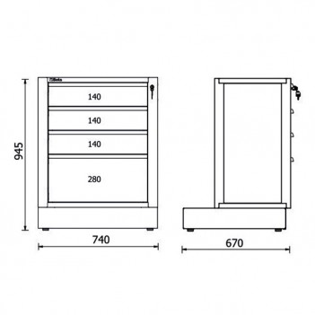 Modul Festmöbel 4 Schubladen RSC50 2.0 M4 für Möbel RSC50 Beta
