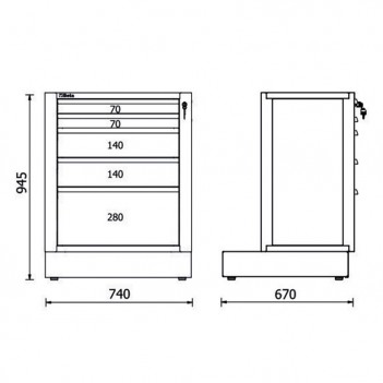 Module meuble fixe 5 tiroirs RSC50 2.0 M5 pour ameublement RSC50 Beta