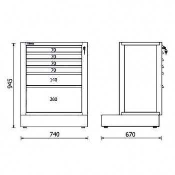 Modul Festmöbel 6 Schubladen RSC50 2.0 M6 für Möbel RSC50 Beta