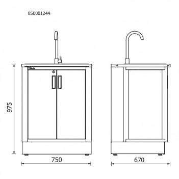 Module meuble fixe avec évier intégré RSC50 2.0 ML pour ameublement RSC50 Beta