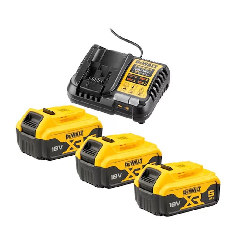 Set de 3 Accus 18V 5.0Ah XR Li-ion + Chargeur DCB1104P3 DeWalt