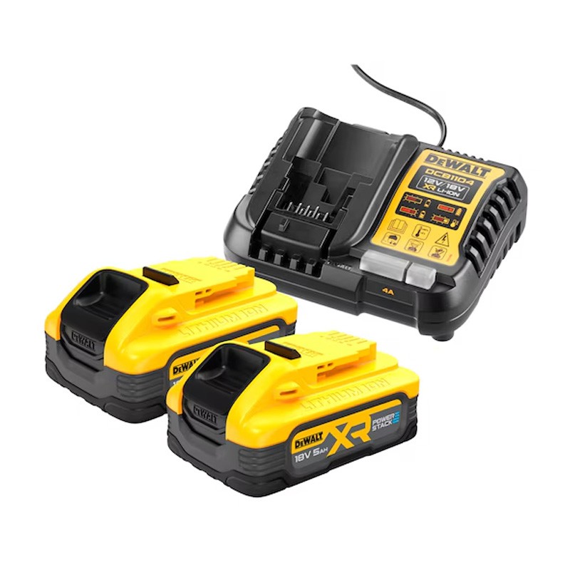 Set de 2 Accus POWERSTACK 18V 5.0Ah XR Li-ion + Chargeur DCB1104H2 DeWalt