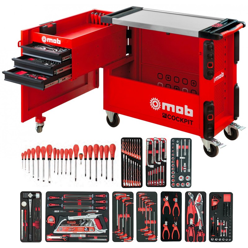 Servante d'atelier cockpit - 10 modules mousse 190 outils Mob